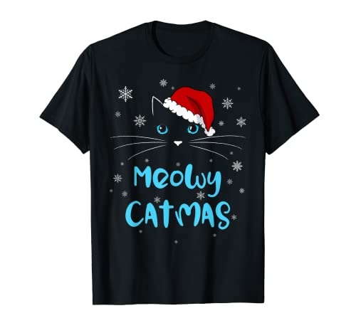 Navidad Meowy Catmas Santa Gato Amante Felino Navidad Kitty Camiseta