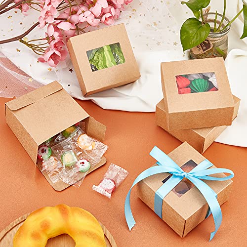 NBEADS 30 cajas de panadería de 8 x 8 x 4 cm con ventana, cajas de regalo cuadradas de cartón, caja de ventana para postres, pasteles, dulces, magdalenas, donas, macarrones y embalaje de joyas (camel)