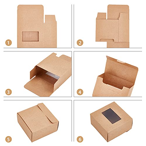 NBEADS 30 cajas de panadería de 8 x 8 x 4 cm con ventana, cajas de regalo cuadradas de cartón, caja de ventana para postres, pasteles, dulces, magdalenas, donas, macarrones y embalaje de joyas (camel)