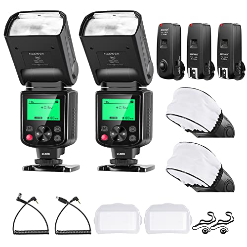 Neewer 2 Paquetes 750II TTL Flash Speedlite Kit con Disparador Inalámbrico y Difusor, Compatible con Cámaras Nikon DSLR D810 D800 D750 D700 D610 D600 D500 D7500 D7200 D7100 D7000 D5500 D5300 D5200 D90