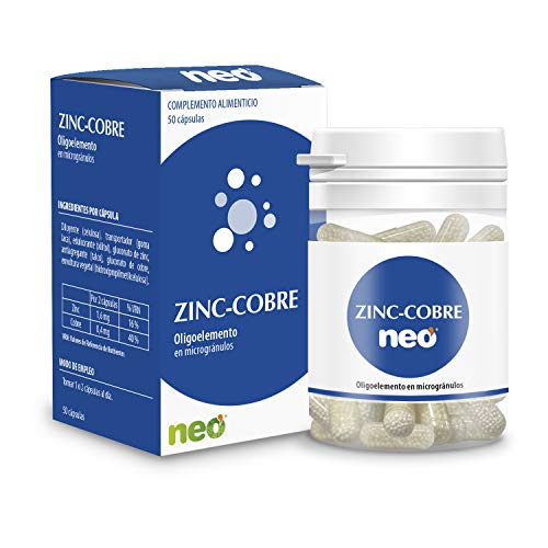 NEO | Zinc + Cobre - 50 Cápsulas | Complemento Alimenticio Vegano | Vitaminas para Mejorar el Síndrome Pre-Menstrual y Fortalecer los Huesos | Sin Alérgenos ni GMO | Tomar 1 o 2 Cápsulas al Día