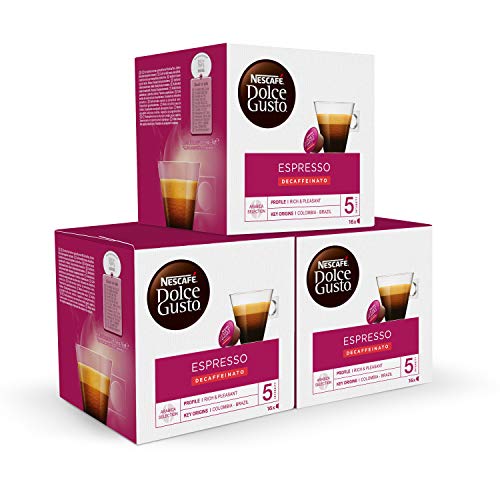 Nescafé DOLCE GUSTO Café ESPRESSO DESCAFEINADO, Pack de 3 x 16 Cápsulas - Total: 48 Cápsulas