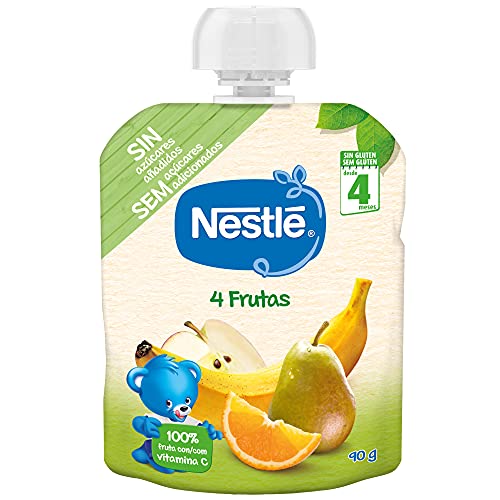 Nestlé Bolsita de puré de frutas, variedad 4 Frutas - Para bebés a partir de 4 meses - Paquete de 16 bolsitasx90g