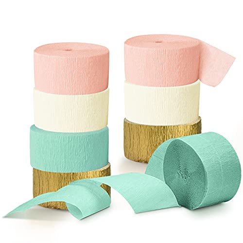 NICROHOME Decoraciones de boda, 8 rollos de papel crepé de color menta durazno de 25 m de largo, para despedida de soltera, cumpleaños, adorable, adopción de ducha o Gotcha ideas para fiestas