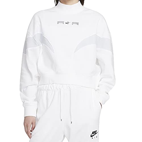 NIKE W NSW Air FLC Mock LS Top Sweatshirt, White/Pure Platinum/(Black), XS Women's