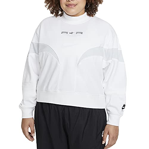 NIKE W NSW Air FLC Mock LS Top Sweatshirt, White/Pure Platinum/(Black), XS Women's