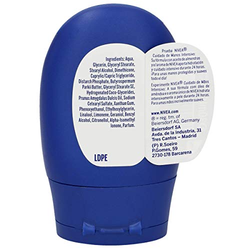 NIVEA crema de manos cuidado intensivo mini (30ml), con Aceite de Almendras aporta a tus manos hidratación y cuidado intensivo durante 24 horas