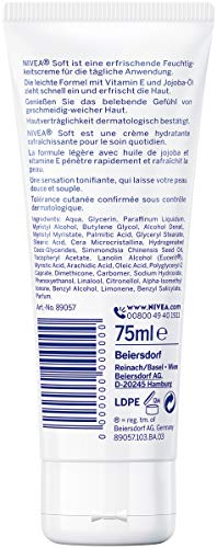 NIVEA Crema Hidratante Suave Refrescante (75 ml), Crema Suave Nutritiva con Vitamina E y Aceite de Jojoba, Crema de Piel Rápida Absorción