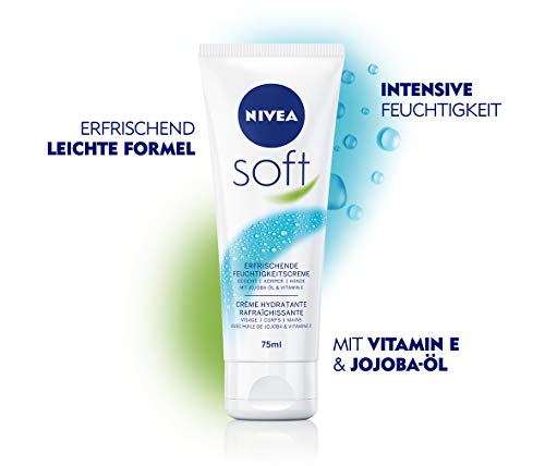 NIVEA Crema Hidratante Suave Refrescante (75 ml), Crema Suave Nutritiva con Vitamina E y Aceite de Jojoba, Crema de Piel Rápida Absorción