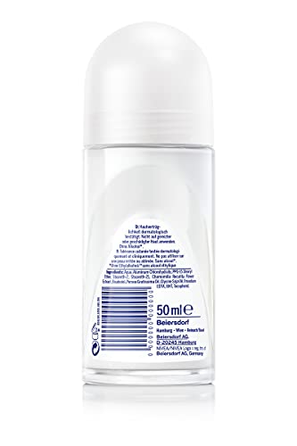 NIVEA Desodorante Roll-On Pure & Sensitive (50 ml), desodorante con protección antitranspirante de 48 horas para pieles sensibles, desodorante nutritivo sin quemaduras, enrojecimiento e irritación