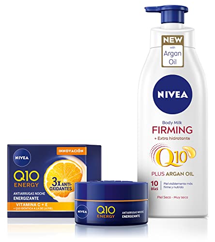 Nivea Q10 Energy Crema de Noche Antiarrugas + NIVEA Q10 Aceite de Argán Body Milk hidratante