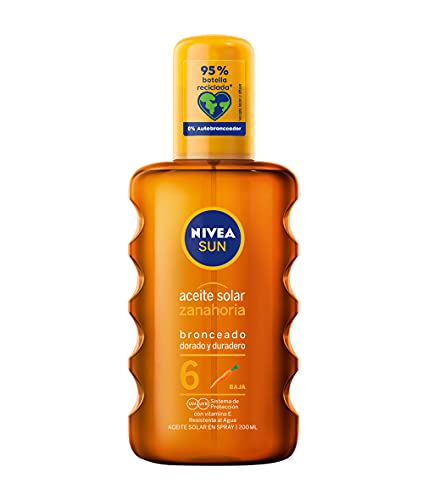 NIVEA SUN Aceite Solar Zanahoria en Spray FP6 (1 x 200 ml), para un bronceado dorado y duradero, protector solar en spray resistente al agua, protección solar baja