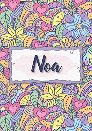 Noa: Carnet de notes A5 | Prénom personnalisé Noa | Cadeau d'anniversaire pour femme, maman, sœur, copine, fille ... | Design : floral | 120 pages lignée, Petit Format A5 (14.8 x 21 cm)