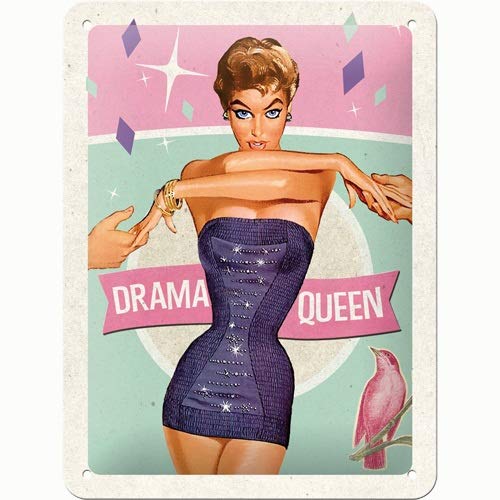 Nostalgic-Art 26114 Drama Queen - Placa Decorativa (15 x 20 cm), diseño Retro con Texto en inglés