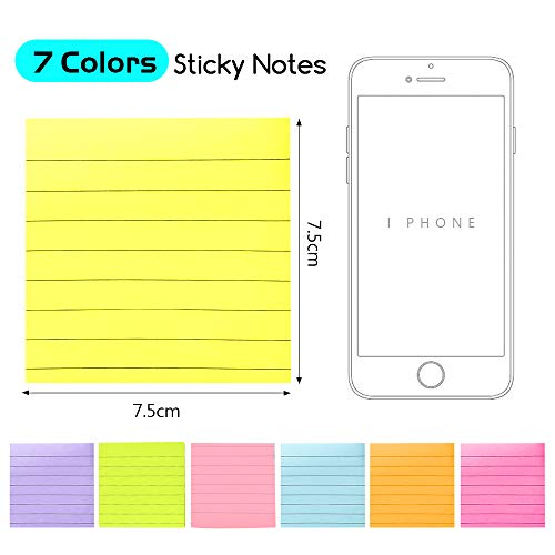 Notas Adhesivas, 7 Piezas 560 Hojas Rayas Colores Notas Autoadhesivas , Cuadrado de 7 Colores Brillantes Sticky Notes para Oficina, Hogar, Escuela, Reunión (7,5 * 7,5 cm)