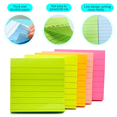 Notas Adhesivas, 7 Piezas 560 Hojas Rayas Colores Notas Autoadhesivas , Cuadrado de 7 Colores Brillantes Sticky Notes para Oficina, Hogar, Escuela, Reunión (7,5 * 7,5 cm)