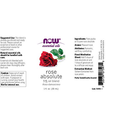 Now Foods Aceite Esencial, Aceite Absoluto De Rosa 1 Unidad 30 ml