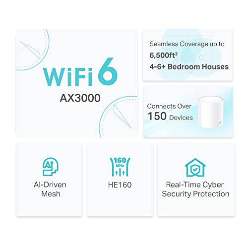 [Nuevo] TP-Link Deco X50 (3-Pack)- Sistema WiFi 6 AI Mesh, AX3000 Doble Banda 2.4 GHz/5 GHz, Cobertura hasta 600 m², 3X Puertos GigabIt por Unidad, Banda 160MHz Canal, ODFMA, 1024QAM