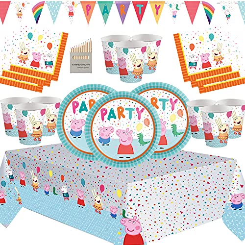 Nuevos artículos de Fiesta de Peppa Kit de Fiesta de cumpleaños para niños Decoraciones de vajilla Premium - Sirve 16 Invitados