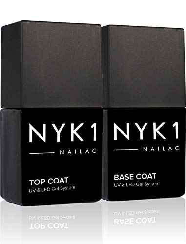 NYK1 Gel Top Coat Y Base Coat Conjunto (10ml x 2) Profesional De Gel Para Uñas Base Y Top Coat Semipermanente - UV Y LED Shellac Compatible Gel Base Coat Y Top Coat Permanente Semi Para Uñas