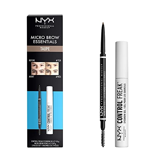 NYX Professional Makeup Kit Dúo Brow Essentials Micro Brow Pencil & Control Freak Clear Brow Gel, Tono: Taupe