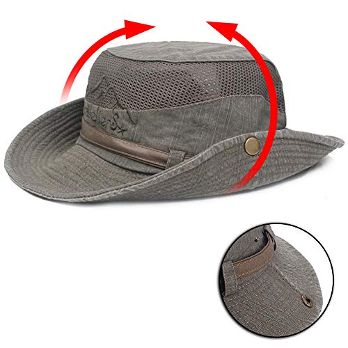 Obling Sombrero de Sol de algodón, protección UV, Sombrero de Verano Sombrero de Playa, Sombrero de Safari Sombrero de Pesca Plegable con Malla Transpirable y Correa Ajustable (Ejercito Verde)