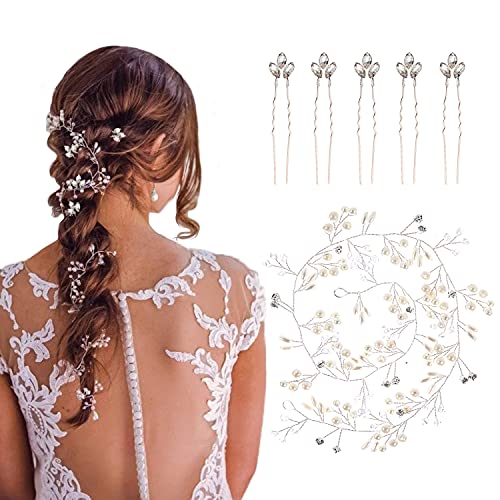 OBSCYON 100cm Diadema para el Pelo Tocado de Novia Adornos Accesorios con Pasadores para el pelo de novia, de cristal