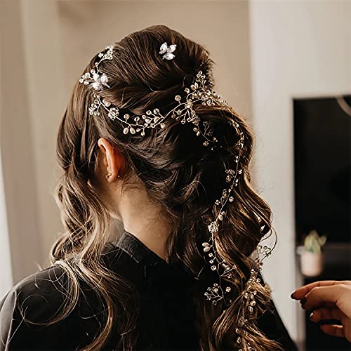 OBSCYON 100cm Diadema para el Pelo Tocado de Novia Adornos Accesorios con Pasadores para el pelo de novia, de cristal