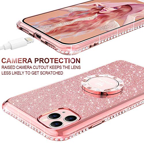 OCYCLONE Funda para iPhone 11 Pro MAX, Glitter Cristal Diamante Brillante y Soporte de Anillo para Niñas y Mujeres, Funda para Teléfono con Purpurina para iPhone 11 Pro MAX de 6.5 Pulgadas - Oro Rosa