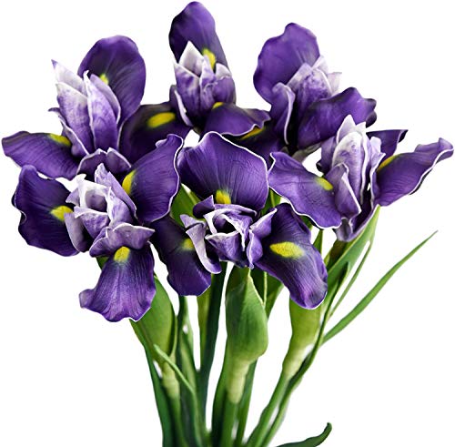 OIJN 1 tallo púrpura profundo PU mano-sentimiento iris flor artificial, flor artificial realista iris de 58cm