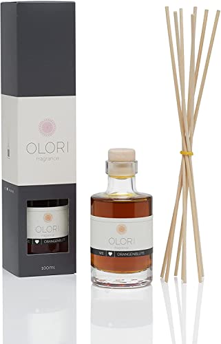 Olori Ambientador de hogar Mikado - Difusor de Varillas  - Flor de Azahar, 100ml - Natural, de Larga duración 2-3 Meses, con aceites Esenciales