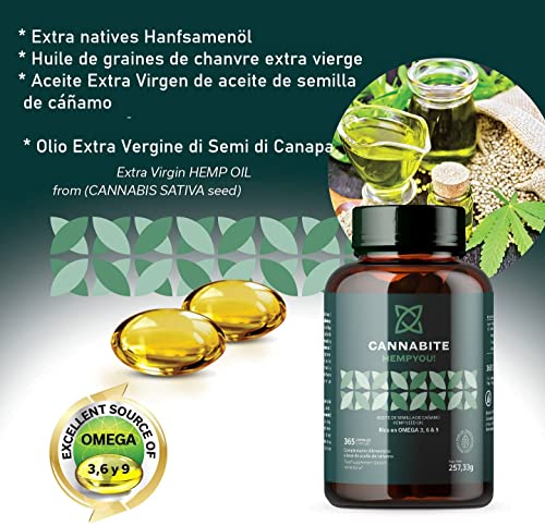 OMEGA 3 6 9 VEGETAL 365 cápsulas | Aceite Virgen de semilla de Cáñamo (Cannabis Sativa) 1ª Prensado en Frío | Hemp Seed Oil | Sin aditivos | Sin Gluten | No OMG