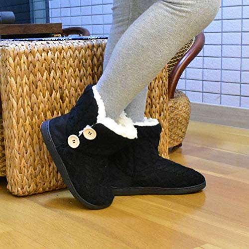 ONCAI Zapatillas de casa para mujer en invierno Lana artificial forrada de botones en el lateral, cómoda y cálida.