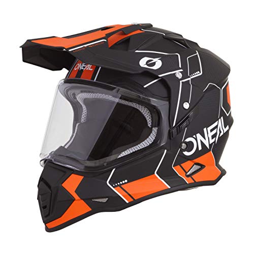 O'NEAL | Casco de Motocicleta | Moto de Enduro | Carcasa ABS, Visera Solar integrada | Peine de Casco Sierra | Adultos | Negro Naranja | Talla M (57/58 cm)