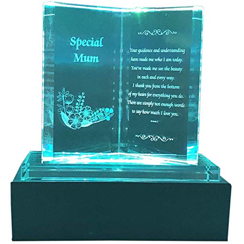 Online Steet - Placa conmemorativa de cristal con luces coloridas y soporte LED, ideal para el día de la madre, cumpleaños, Navidad y aniversario de boda, cristal, transparente, Special Mum