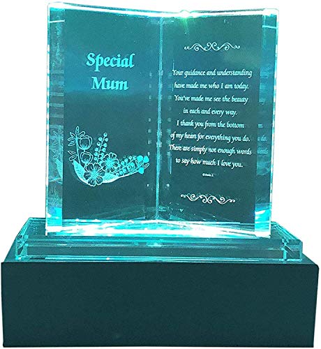 Online Steet - Placa conmemorativa de cristal con luces coloridas y soporte LED, ideal para el día de la madre, cumpleaños, Navidad y aniversario de boda, cristal, transparente, Special Mum