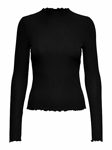 Only Onlemma L/s High Neck Top Jrs Camisa Manga Larga, Negro (Black Black), Medium para Mujer