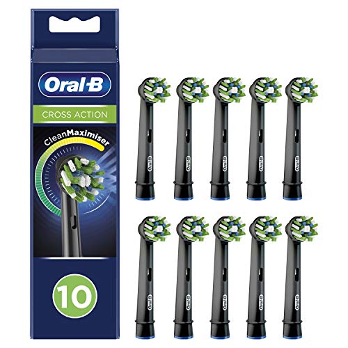 Oral-B CrossAction Cabezales De Recambio Black Edition,Pack De 10, Envase Reciclable, Apto para Tamaño Del Buzón