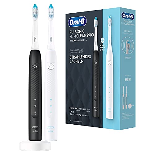 Oral-B Pulsonic Slim Clean 2900 - Cepillo de dientes eléctrico sónico (2 unidades, con temporizador), color negro y blanco