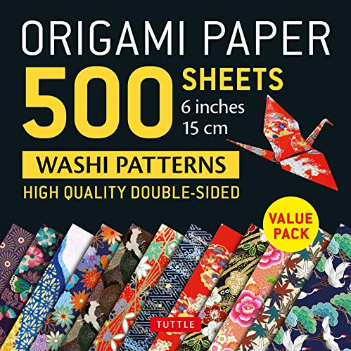 Origami Paper 500 sheets Japanese Washi Patterns 6" (15 cm): High-Quality, Double-Sided Origami Sheets with 12 Different Designs (Instructions for 6 Projects Included)