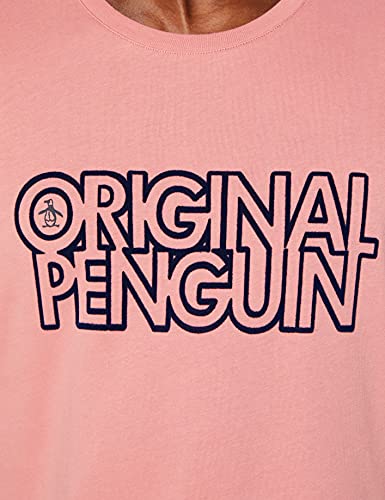 ORIGINAL PENGUIN Linear Block Logo tee Camiseta, 678 Rosa polvorienta, XL para Hombre