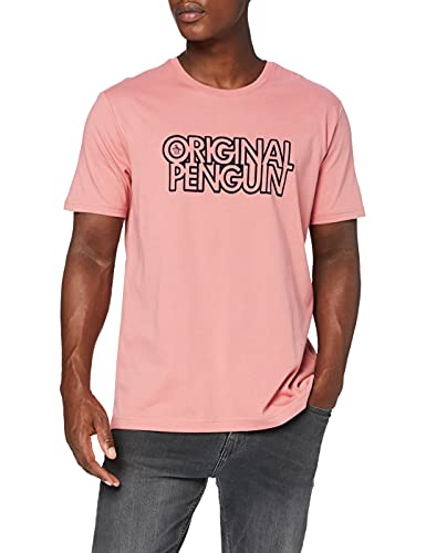 ORIGINAL PENGUIN Linear Block Logo tee Camiseta, 678 Rosa polvorienta, XL para Hombre