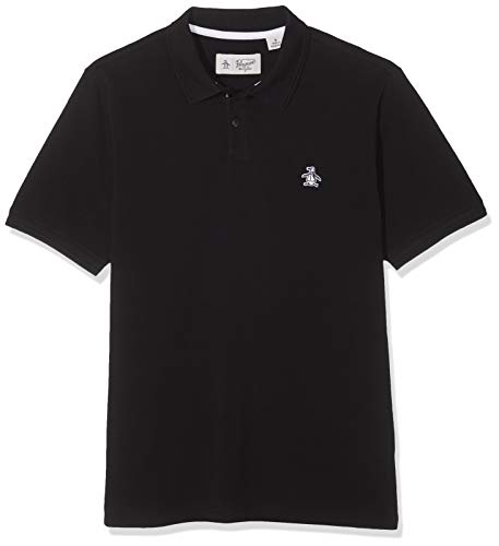 ORIGINAL PENGUIN Sticker Pete Raised Rib Polo, Negro (True Black 010), X-Small para Hombre