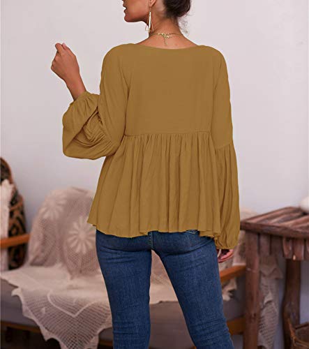 OtoñO E Invierno Nueva Camiseta De Blusa con Cuello En V Y Manga Abullonada De Color SóLido para Mujer