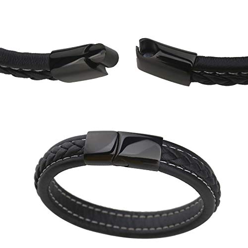 OTOTEC Pulsera de cuero artificial con cierre magnético de acero inoxidable negro para hombres y mujeres