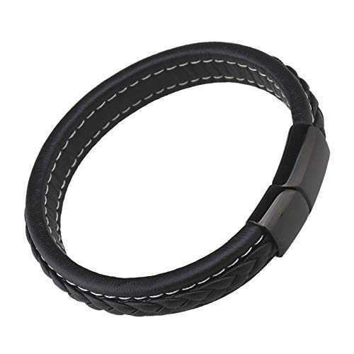 OTOTEC Pulsera de cuero artificial con cierre magnético de acero inoxidable negro para hombres y mujeres