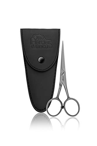 OTTO HERDER® Tijeras de barba para hombres de Solingen, 10,8 cm, para la barba cuidada, tijeras de peluquería con microdentado unilateral de acero inoxidable Solinger.