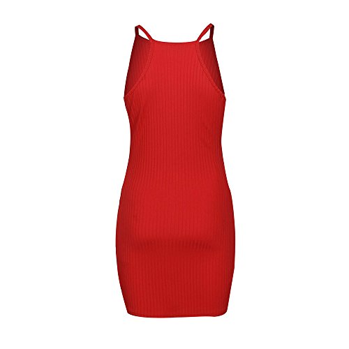 OverDose mujer Sling Sin Mangas Fiesta Vaina Sexy Fiesta Caliente Mini Breve Vestido S Curva (S, Rojo)