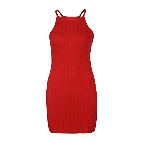 OverDose mujer Sling Sin Mangas Fiesta Vaina Sexy Fiesta Caliente Mini Breve Vestido S Curva (S, Rojo)