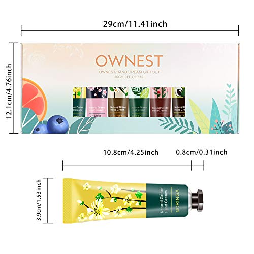 Ownest 10 Planta Paquete de Fragancias Crema de manos hidratante de la mano Crema del cuidado de viaje Conjunto de regalo con Aloe y Vitamina E natural para los hombres y las mujeres 30ml